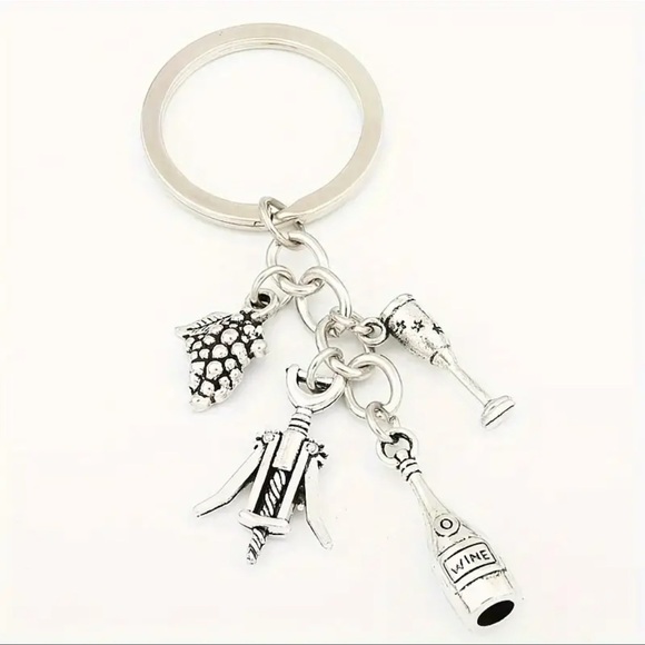 Cocktail Wine & Grape Charm Keychain, Metal Bottle Opener Keyring - Picture 6 of 8
